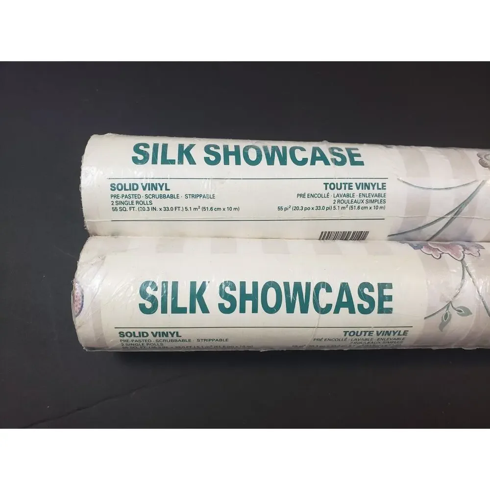 (JL) VTG Silk Showcase Wallcovering Solid Vinyl Wallpaper 56214 B Lot of 2